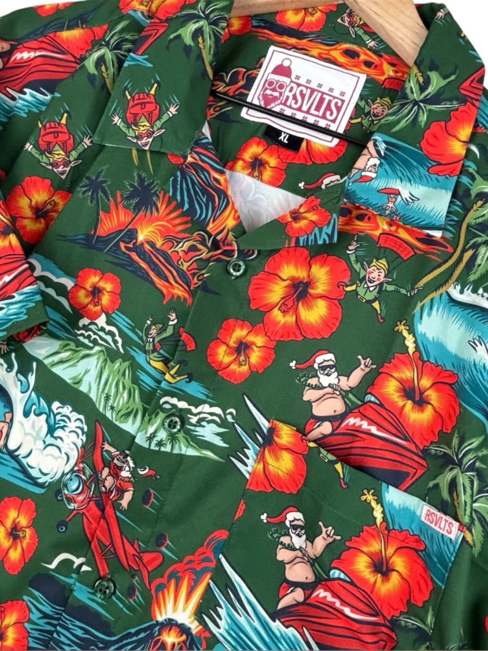 RSVLTS Shirt XL Kunuflex Extreme Santa Elves Hawaiian Button Up Novelty